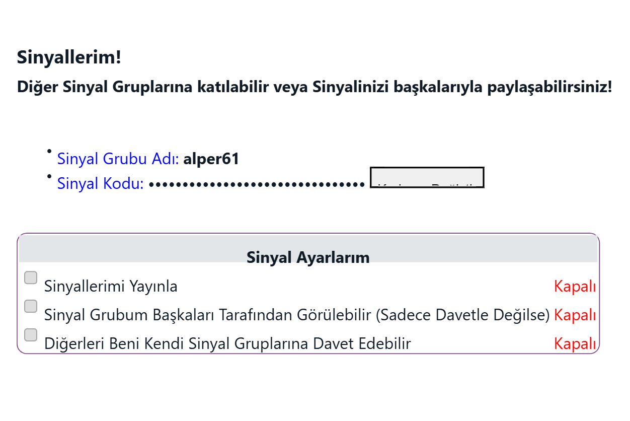 My Signals & Sinyal Grupları