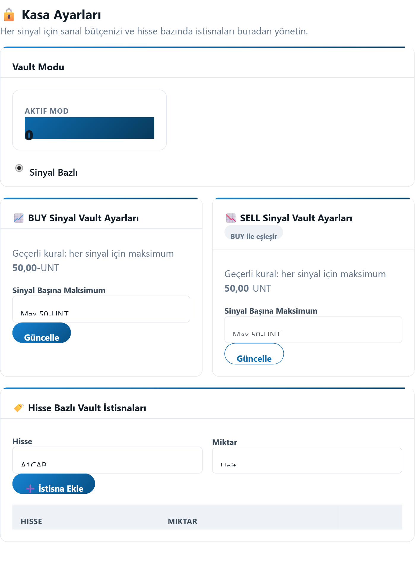 Kasa / Vault Ayarları